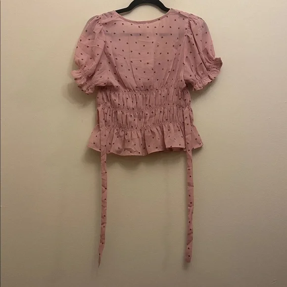 Free People Pink Floral Smocked Ruffle Peplum Blouse Sz XS NWT Cottage core - Picture 4 of 4
